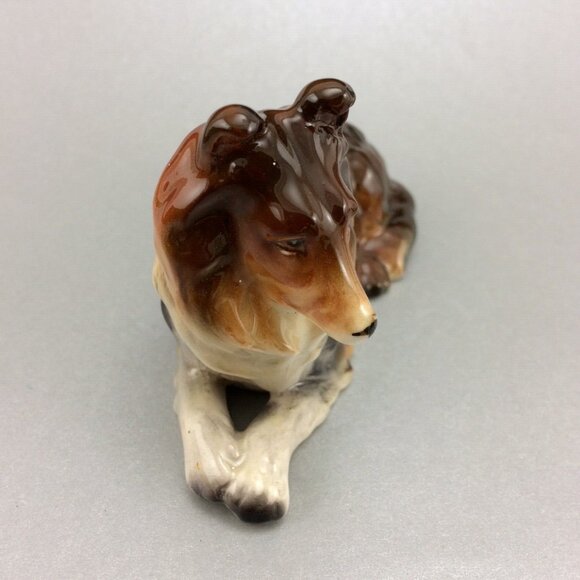 3 Vintage Collie Dog Figurines Made in Japan Glossy Ceramic Standing Laying Down - Picture 14 of 16